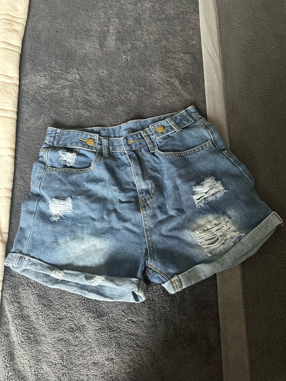 Distressed Rolled-Hem Denim Shorts